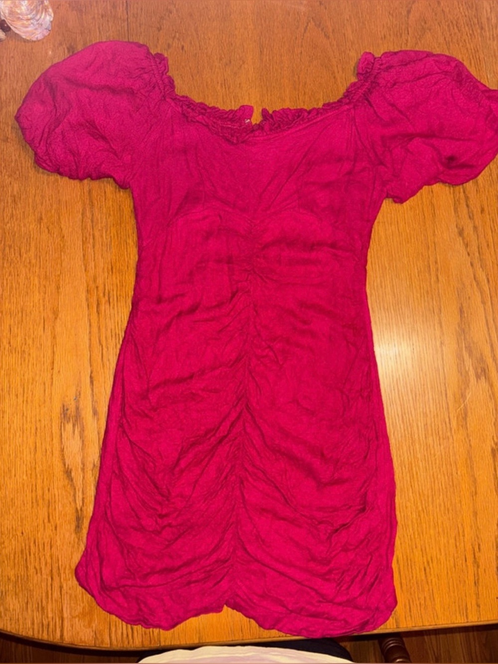 Urban Outfitters Fuchsia Ruched Puff-Sleeve Mini Dress